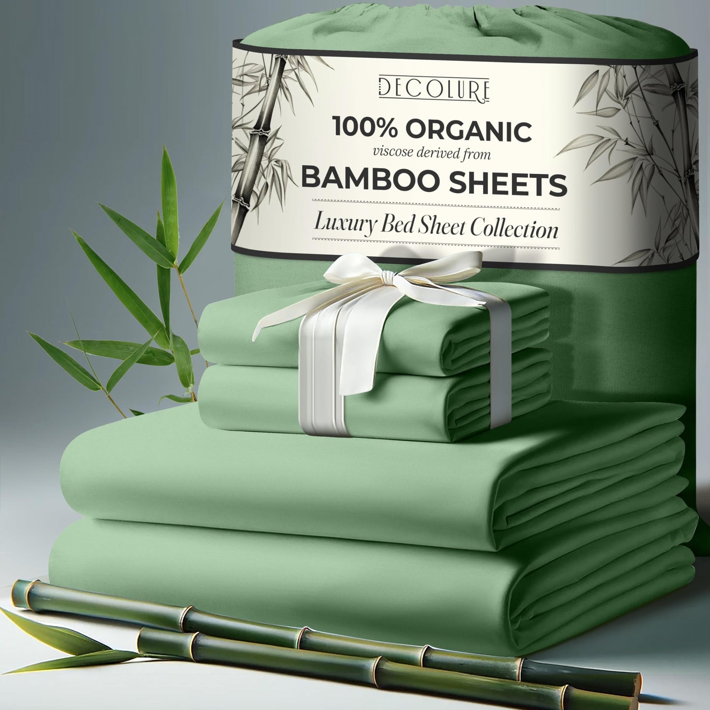 100% Organic Viscose Derived from Bamboo Sheets King Size 4pcs - Ultra Soft & Luxuriously Cooling, 17" Deep Pocket, Double Stitching, Perfect for Hot Sleepers - King Bed Sheets (Olive)