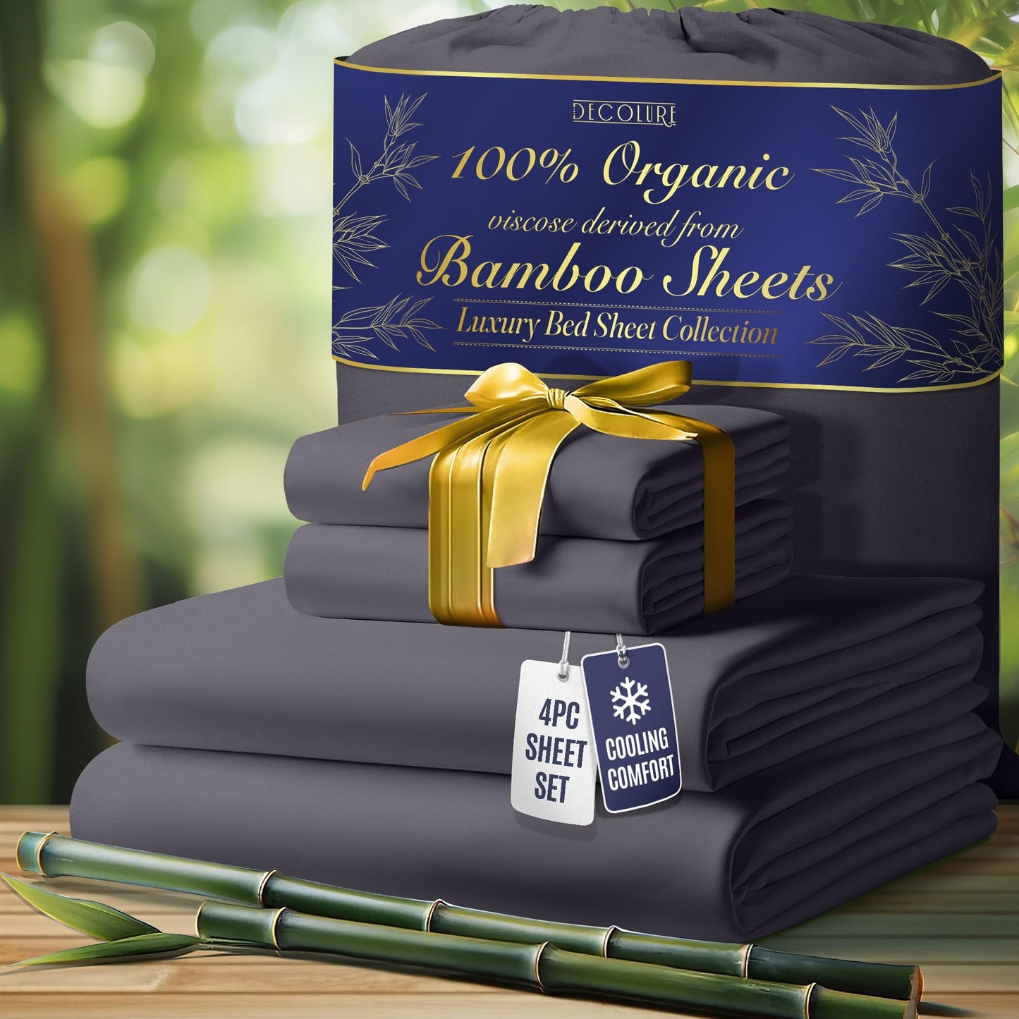 100% Organic Viscose Derived from Bamboo Sheets King Size 4pcs - Ultra Soft & Luxuriously Cooling, 17" Deep Pocket, Double Stitching, Perfect for Hot Sleepers - King Bed Sheets (Olive)