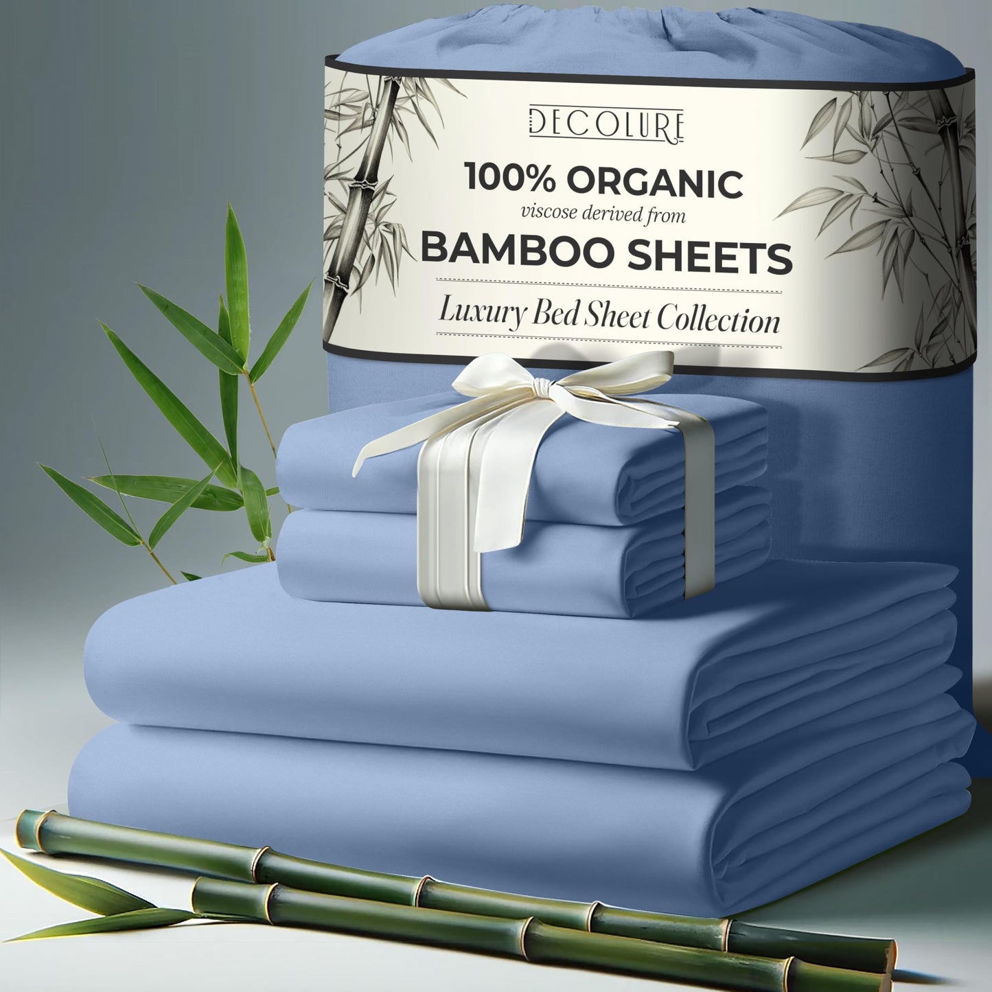 100% Organic Viscose Derived from Bamboo Sheets King Size 4pcs - Ultra Soft & Luxuriously Cooling, 17" Deep Pocket, Double Stitching, Perfect for Hot Sleepers - King Bed Sheets (Olive)