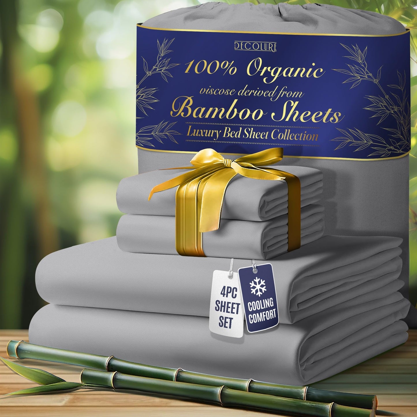 100% Organic Viscose Derived from Bamboo Sheets King Size 4pcs - Ultra Soft & Luxuriously Cooling, 17" Deep Pocket, Double Stitching, Perfect for Hot Sleepers - King Bed Sheets (Olive)