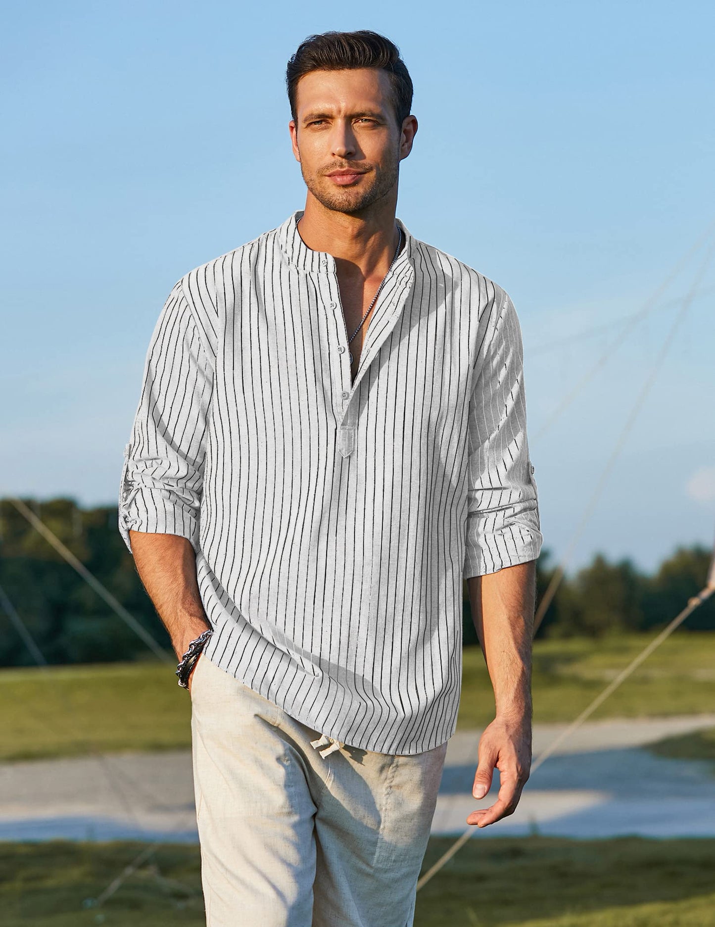 Men's Linen Henley Shirt