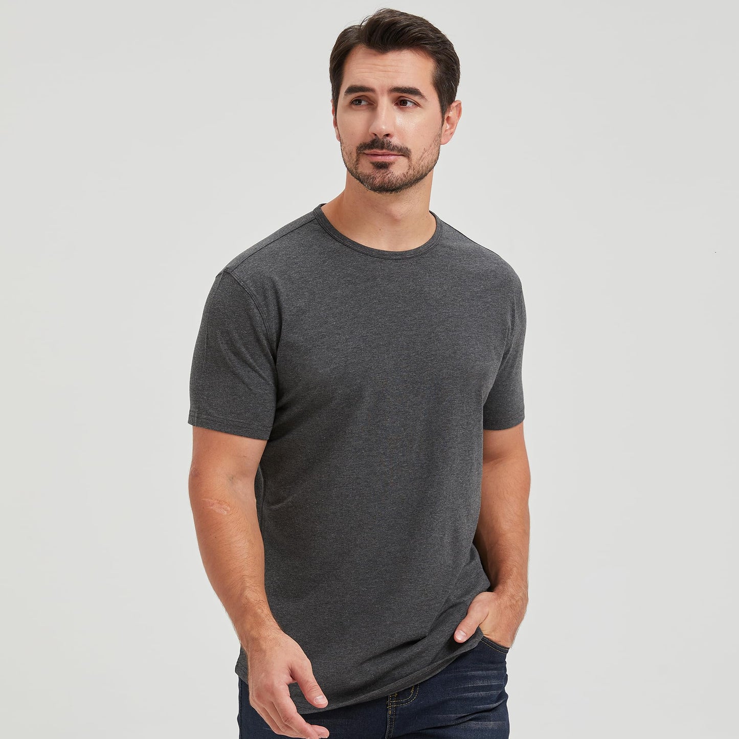 Men's Ultra Soft Bamboo Viscose T-Shirt Curve Hem Lightweight Cooling Short/Long Sleeve Casual Basic Tee Shirt