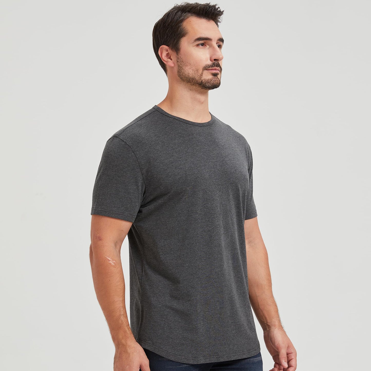 Men's Ultra Soft Bamboo Viscose T-Shirt Curve Hem Lightweight Cooling Short/Long Sleeve Casual Basic Tee Shirt