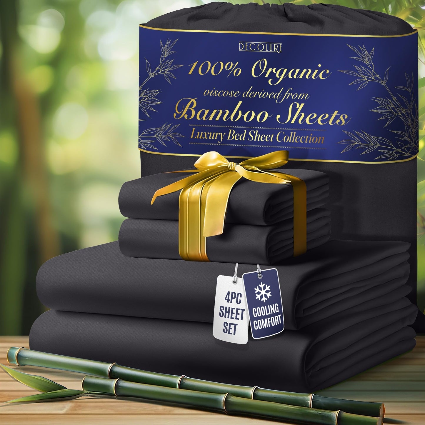 100% Organic Viscose Derived from Bamboo Sheets King Size 4pcs - Ultra Soft & Luxuriously Cooling, 17" Deep Pocket, Double Stitching, Perfect for Hot Sleepers - King Bed Sheets (Olive)