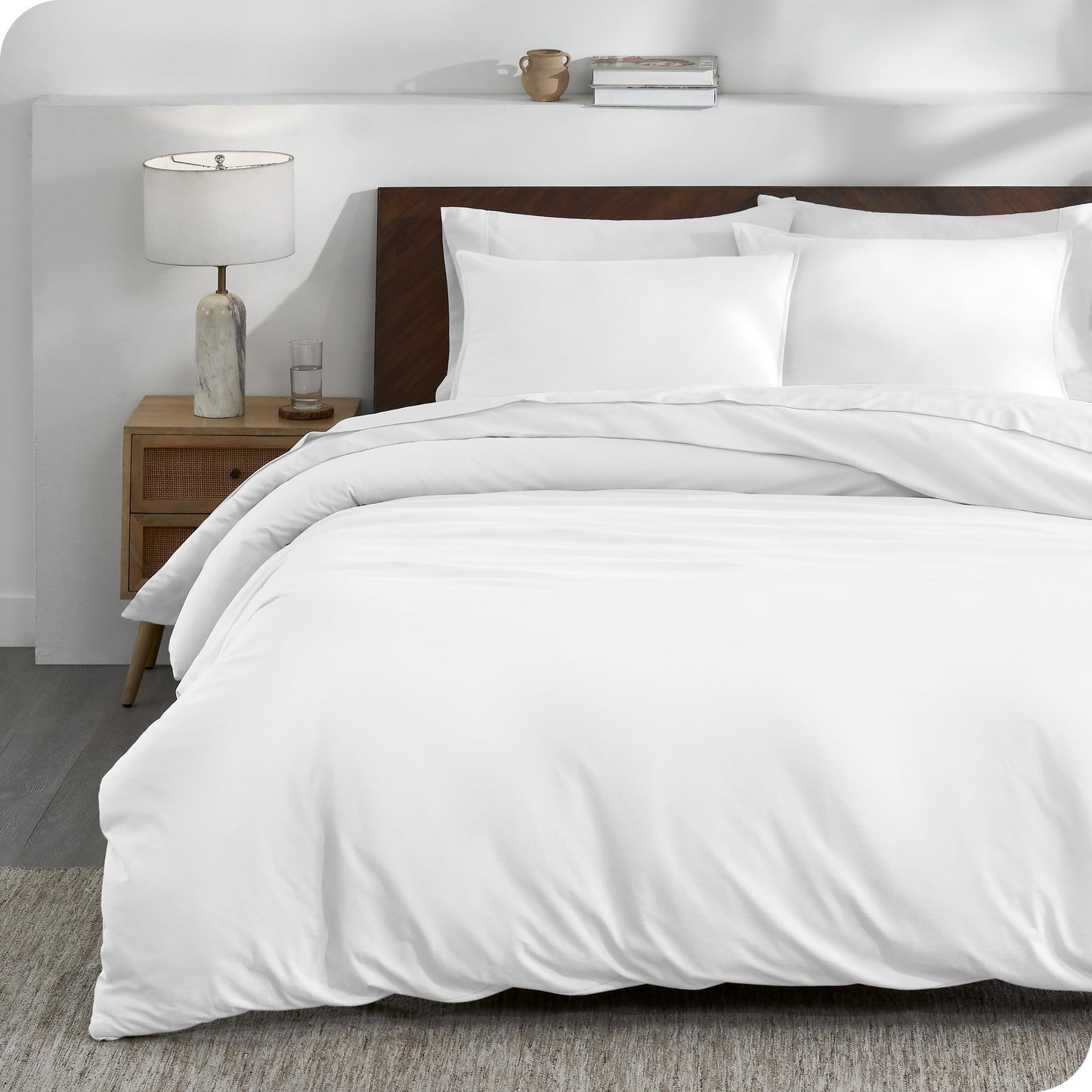 100% Organic Cotton Jersey Duvet Cover Set - Full/Queen Size - Ultra Soft - 100% Cotton - 3pcs - Corner Ties - Button Closure - Bedding Duvet Cover & Pillow Shams (Full/Queen, White)