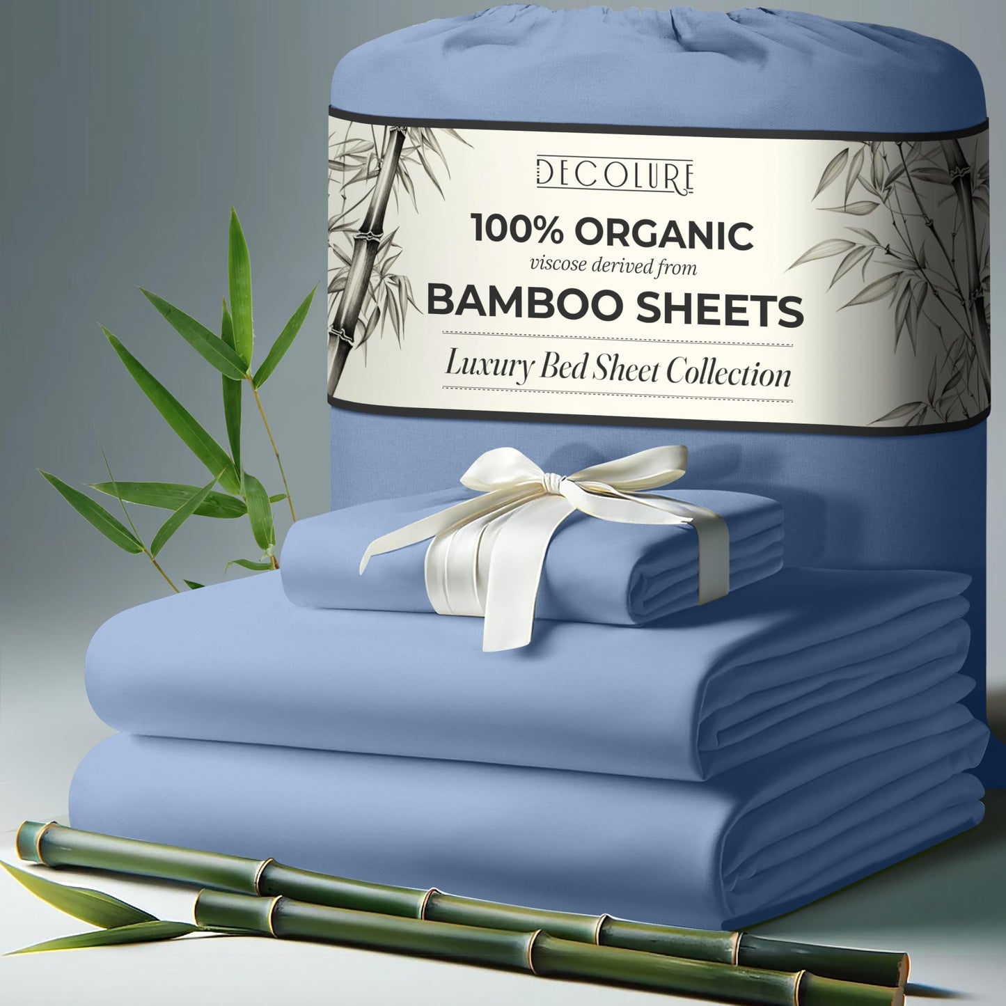 100% Organic Viscose Derived from Bamboo Sheets King Size 4pcs - Ultra Soft & Luxuriously Cooling, 17" Deep Pocket, Double Stitching, Perfect for Hot Sleepers - King Bed Sheets (Olive)