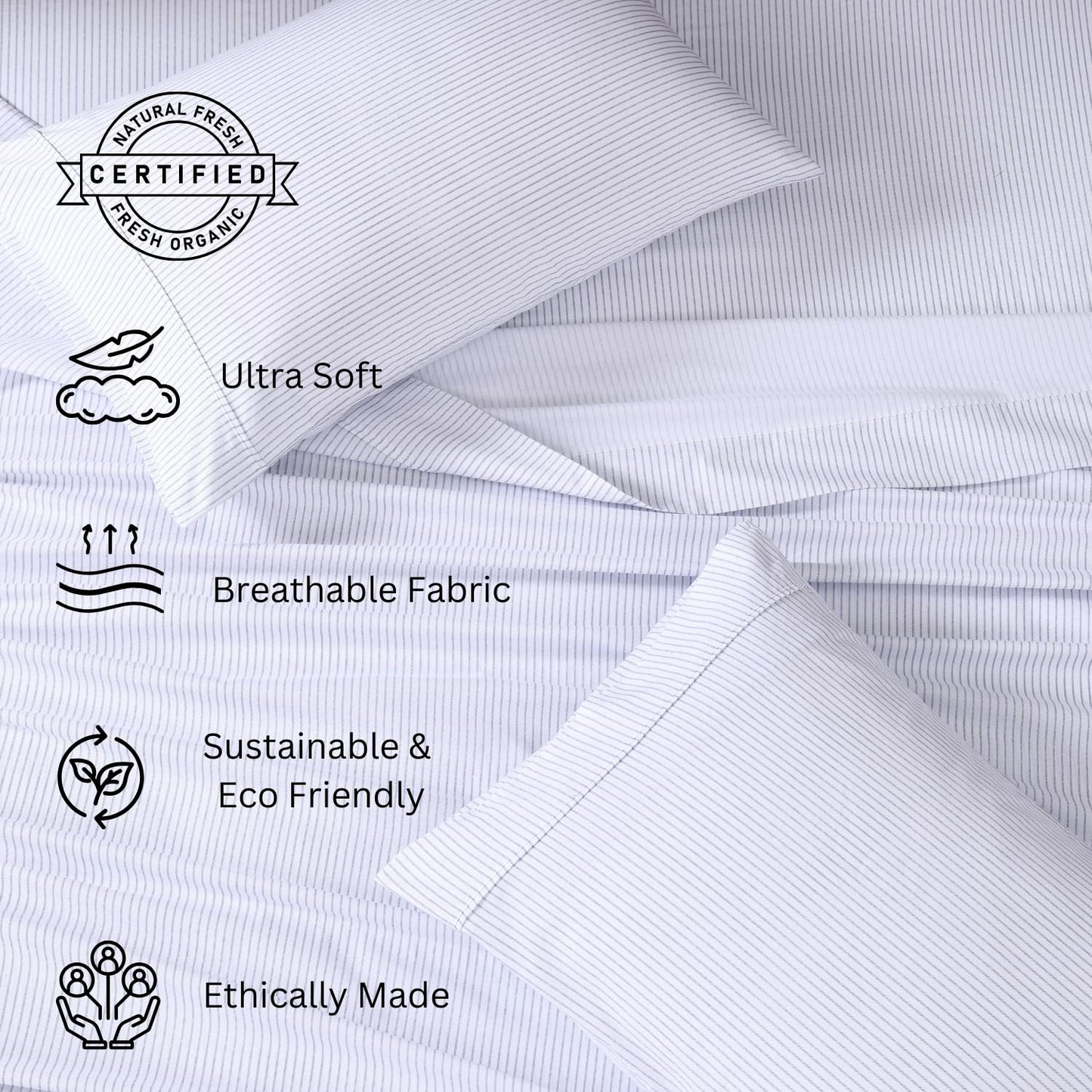 100% Organic Cotton King Size Sheets Set, 4Pc King Sheets, Soft Breathable Sheets King Size, Percale Weave, Hotel-Quality King Bed Sheets, 15" Deep Pocket King Sheet Set - White Bed Sheets