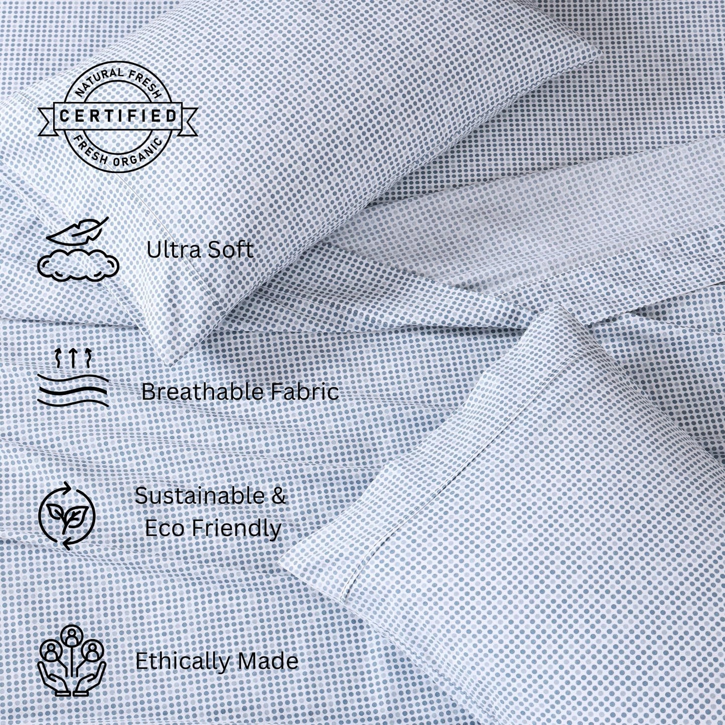 100% Organic Cotton King Size Sheets Set, 4Pc King Sheets, Soft Breathable Sheets King Size, Percale Weave, Hotel-Quality King Bed Sheets, 15" Deep Pocket King Sheet Set - White Bed Sheets